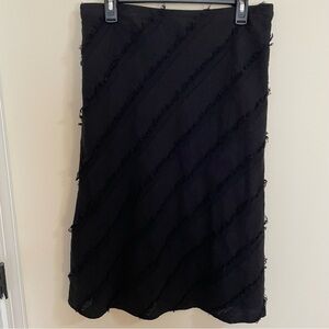 Vintage Lena Gabrielle Petite Linen  Tufted Black Lined Midi Skirt Wm Size 14